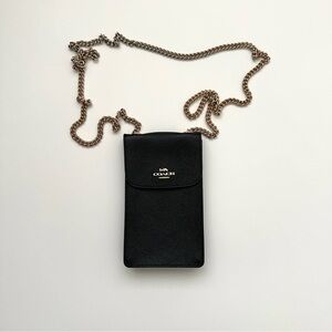Coach Black Leather Phone Crossbody with Gold-Tone Chain